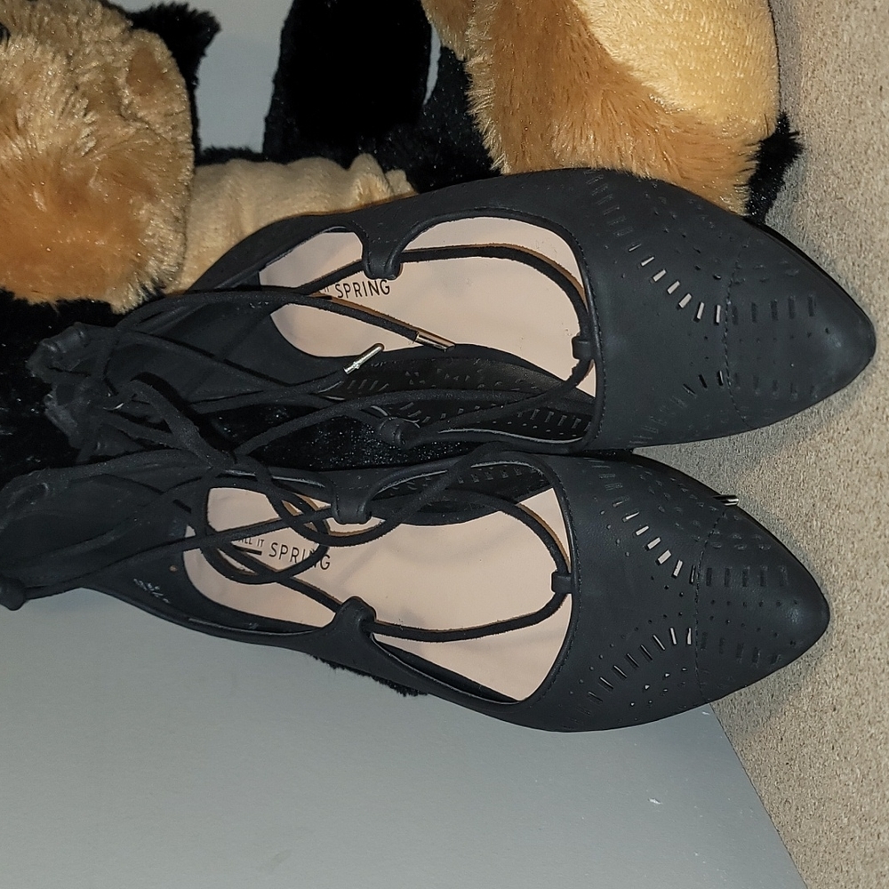 Black Call it Spring Lace up the Ankle Flat Shoes